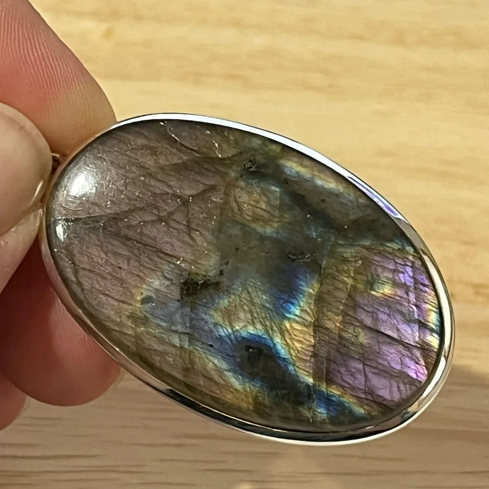 PURPLE LABRADORITE GEMSTONE 925 SOLID STERLING SILVER STATEMENT PENDANT - Picture 5 of 7